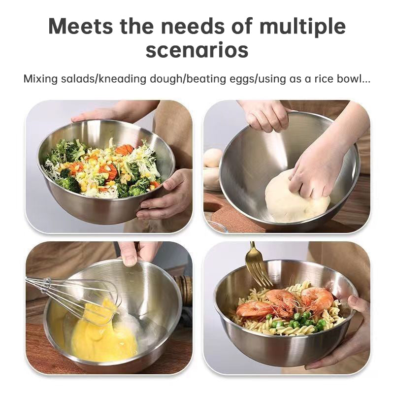 Golden mixing bowls for cooking, baking, noodles, and salads.