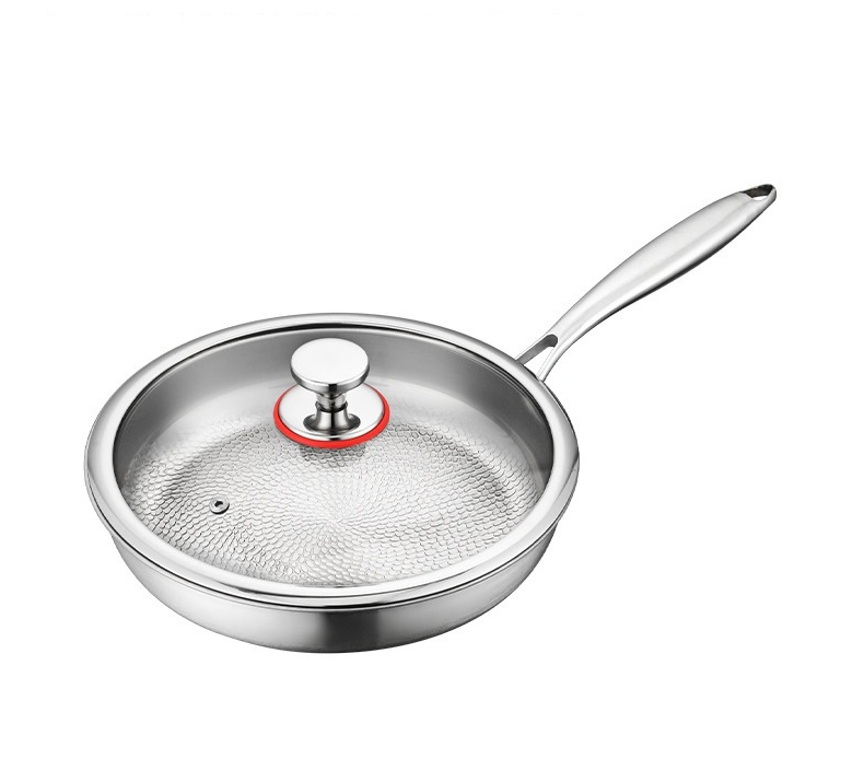 Titanium pan, flat bottomed frying pan, uncoated stainless steel household stir fry pan, non stick pan