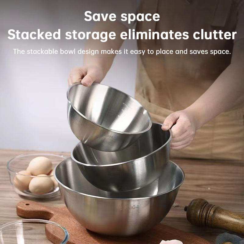 Golden mixing bowls for cooking, baking, noodles, and salads.
